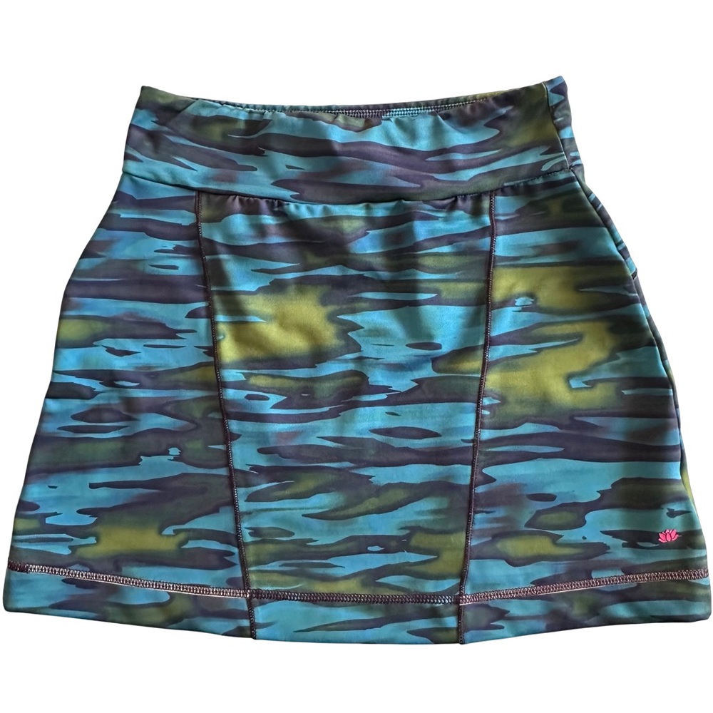 Pink Lotus Blue & Green Camo Print Back Pocket Athletic Skirt Size Small